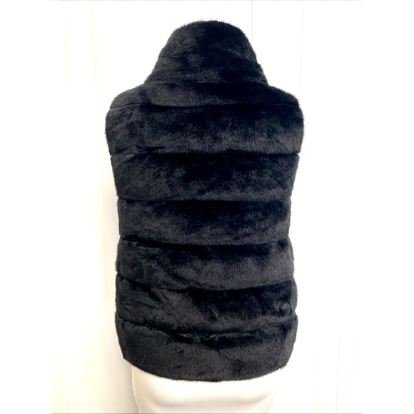 Herno Black Faux Fur Vest Sleeveless Gold Zip Slip Pockets Quilted 40 4 S - Picture 7 of 11